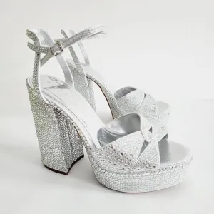 Gianni Bini Chrome Rhinestone Sparkly Silver Sandals Platform Heels Size 9.5