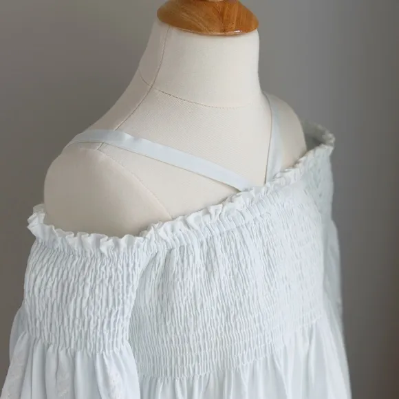 Girls Boho Smocked Dress Vintage Embroidery Lace Size 10 Biscotti Pale Aqua Blue