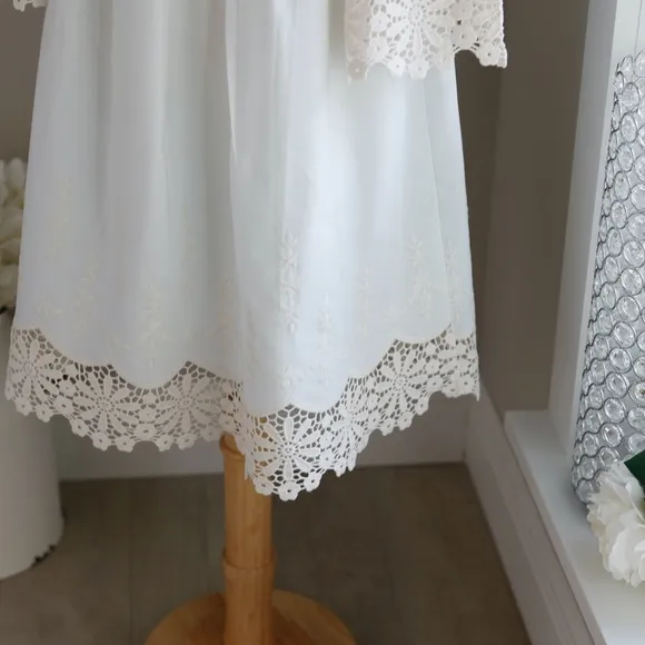 Girls Boho Smocked Dress Vintage Embroidery Lace Size 10 Biscotti Pale Aqua Blue