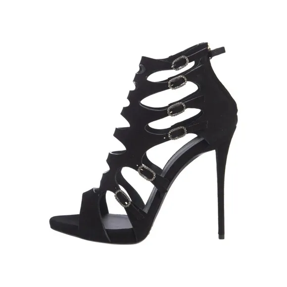 Giuseppe Zanotti Coline  Buckle Sandal Blk Suede Finish Shoe Size EU 39.5 / 9.5