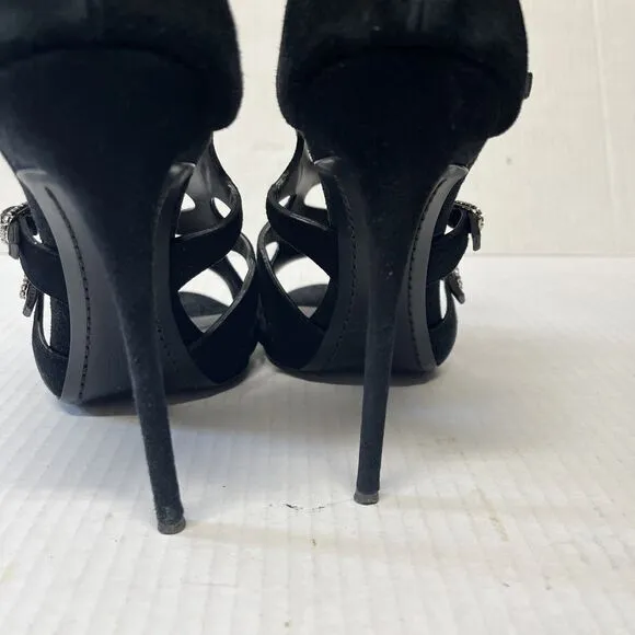 Giuseppe Zanotti Coline  Buckle Sandal Blk Suede Finish Shoe Size EU 39.5 / 9.5