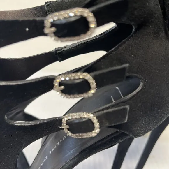 Giuseppe Zanotti Coline  Buckle Sandal Blk Suede Finish Shoe Size EU 39.5 / 9.5