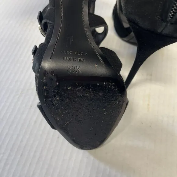 Giuseppe Zanotti Coline  Buckle Sandal Blk Suede Finish Shoe Size EU 39.5 / 9.5