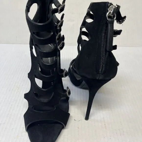Giuseppe Zanotti Coline  Buckle Sandal Blk Suede Finish Shoe Size EU 39.5 / 9.5