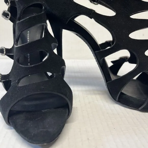 Giuseppe Zanotti Coline  Buckle Sandal Blk Suede Finish Shoe Size EU 39.5 / 9.5