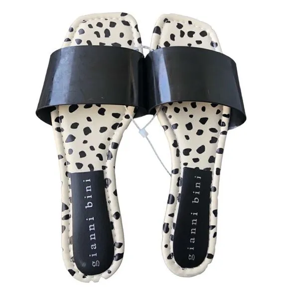 Goanni Bimini Black Plastic/Vinyl Slip On Flat  Sandals Black Off White Interior