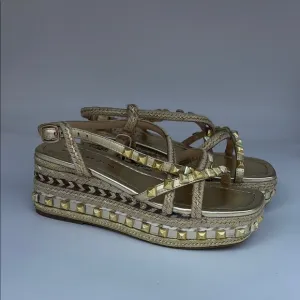Gold and Tan Espadrille Platform Sandals