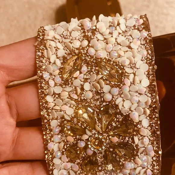 Golden Metallic Platform Sandals with Beaded Strap