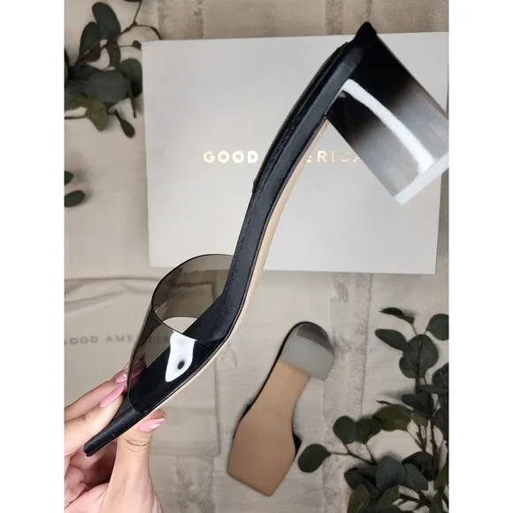 Good American Block Heel Slide Sandal in Black