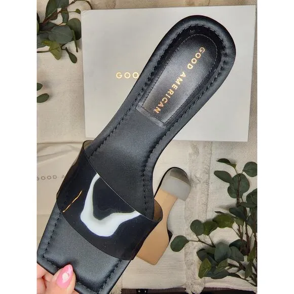 Good American Block Heel Slide Sandal in Black