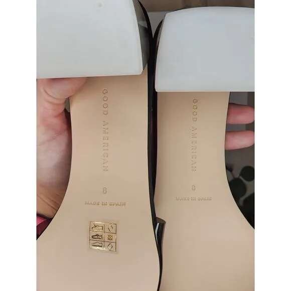 Good American Block Heel Slide Sandal in Black