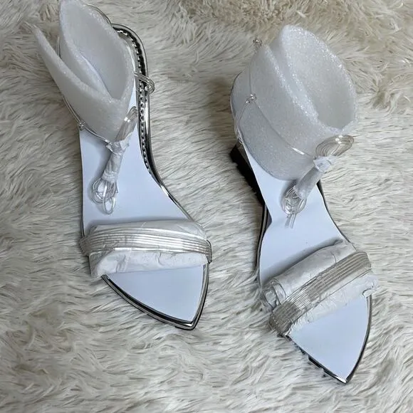 Good American Cinderella F*cking-rella Clear Wedge Sandals Silver Size 8.5