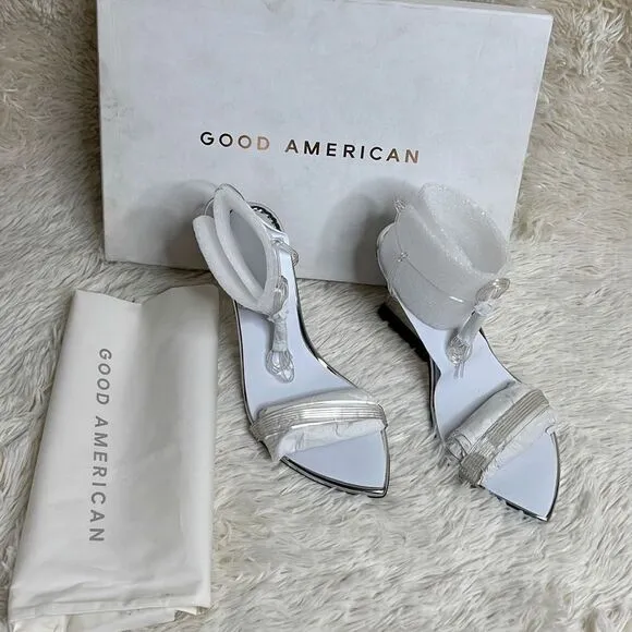 Good American Cinderella F*cking-rella Clear Wedge Sandals Silver Size 8.5