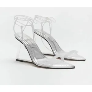 Good American Cinderella F*cking-rella Clear Wedge Sandals Silver Size 8.5