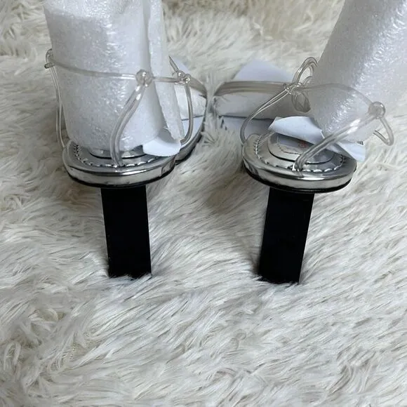 Good American Cinderella F*cking-rella Clear Wedge Sandals Silver Size 8.5