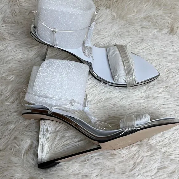 Good American Cinderella F*cking-rella Clear Wedge Sandals Silver Size 8.5