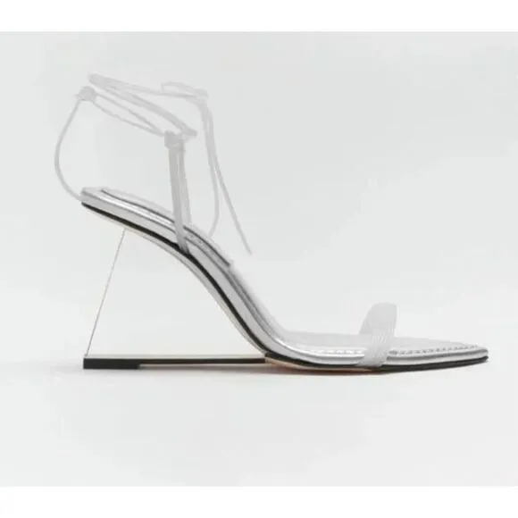 Good American Cinderella F*cking-rella Clear Wedge Sandals Silver Size 8.5