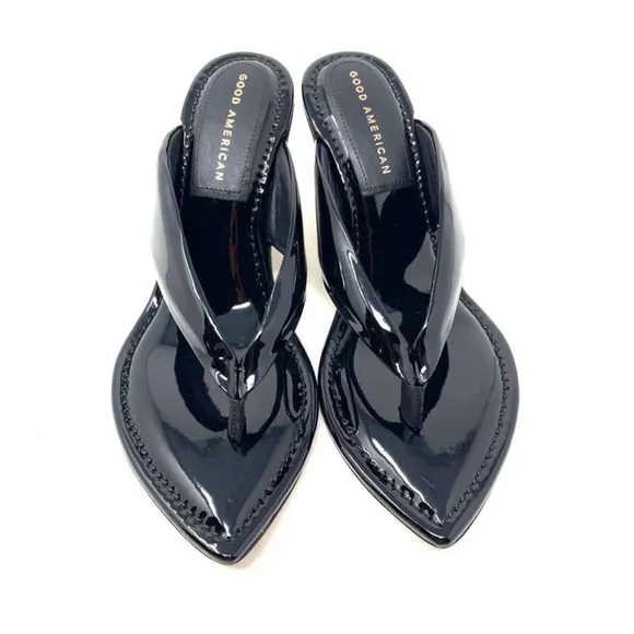 Good American Clear Wedge Sandals Size 6.5 Black Patent GA077P-X