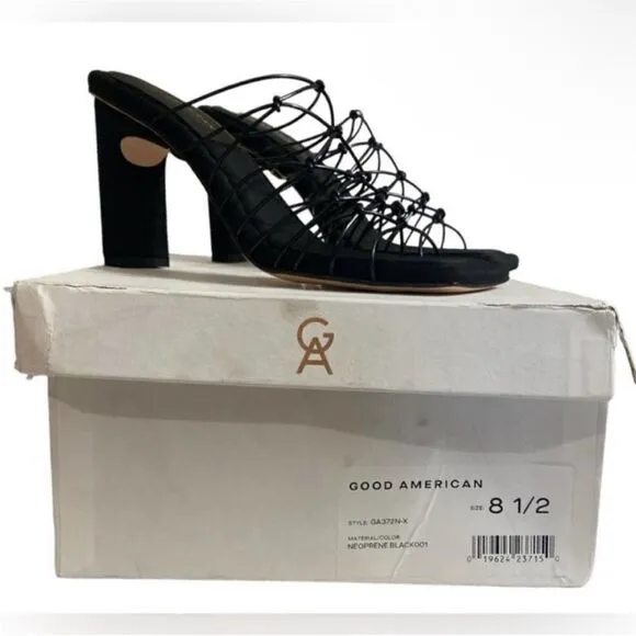 Good American NIB Heels Black Neoprene Square ToeShoestring design Size 8.5