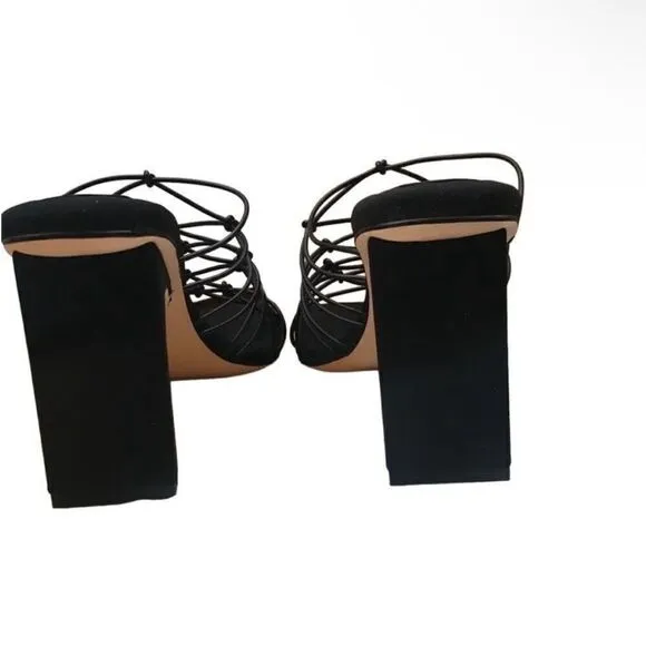 Good American NIB Heels Black Neoprene Square ToeShoestring design Size 8.5