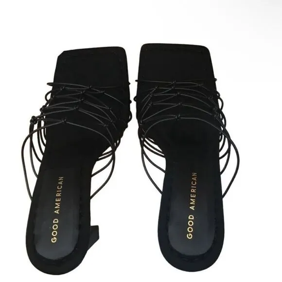 Good American NIB Heels Black Neoprene Square ToeShoestring design Size 8.5