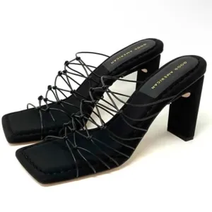 Good American NIB Heels Black Neoprene Square ToeShoestring design Size 8.5