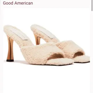 Good American Shearling Lined Square Toe Convex Leather Heel Sandals