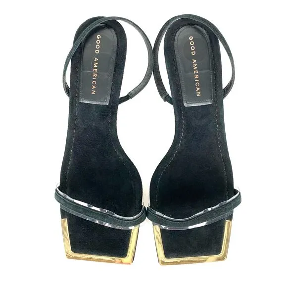 Good American Womens Standout Slingback Square Toe Heeled Sandals Black Size 8