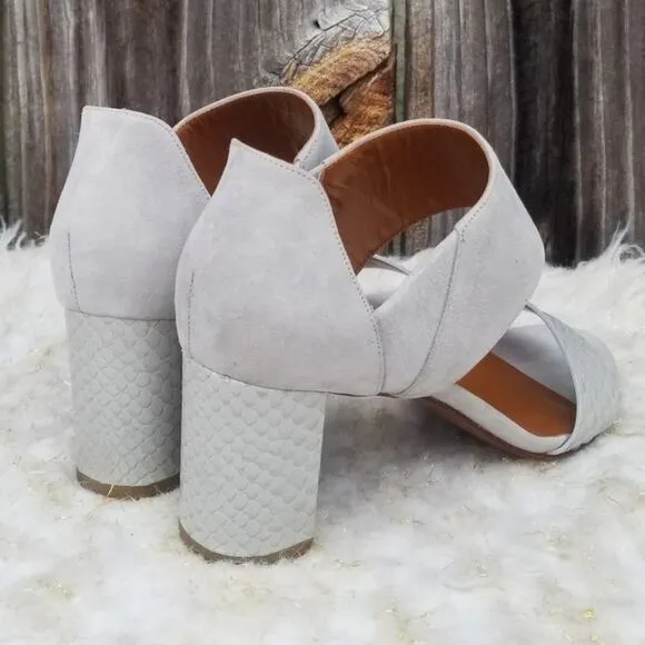 Gray Suede Heeled Dress Sandals Aquatalia Suzanne Size 7 Sueded Leather Open Toe