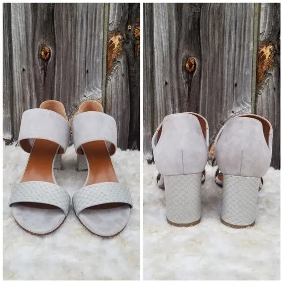 Gray Suede Heeled Dress Sandals Aquatalia Suzanne Size 7 Sueded Leather Open Toe