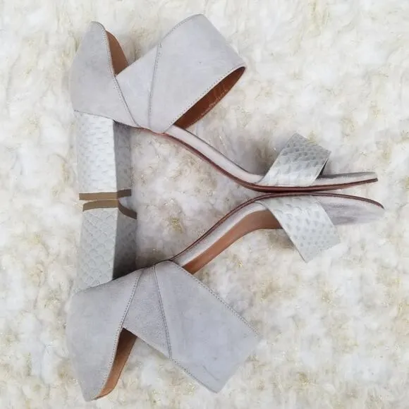 Gray Suede Heeled Dress Sandals Aquatalia Suzanne Size 7 Sueded Leather Open Toe