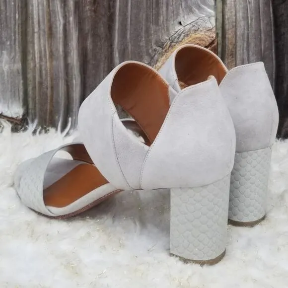 Gray Suede Heeled Dress Sandals Aquatalia Suzanne Size 7 Sueded Leather Open Toe
