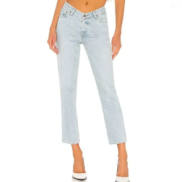 GRLFRND Abbey Be That Way Straight Leg Light Wash Inverted Mid Rise Jeans