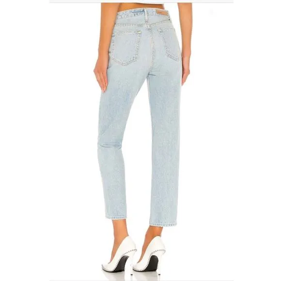GRLFRND Abbey Be That Way Straight Leg Light Wash Inverted Mid Rise Jeans