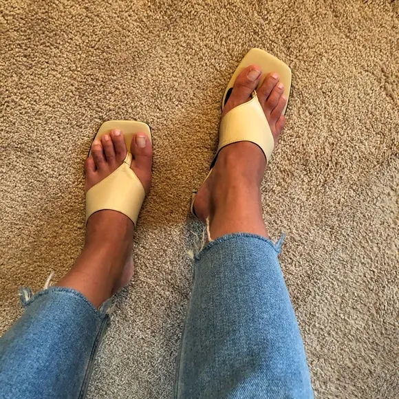 GUC nude Zara slip on heeled sandals mules