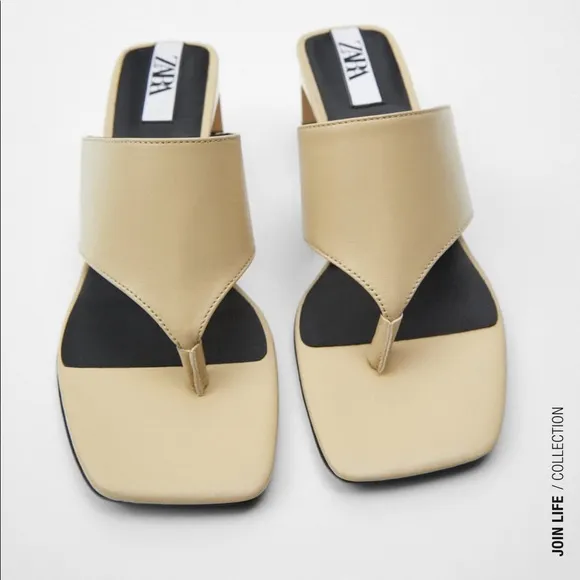 GUC nude Zara slip on heeled sandals mules