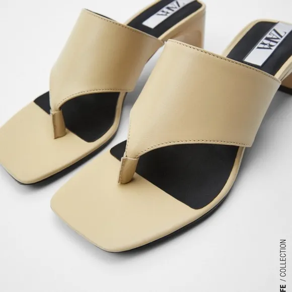 GUC nude Zara slip on heeled sandals mules