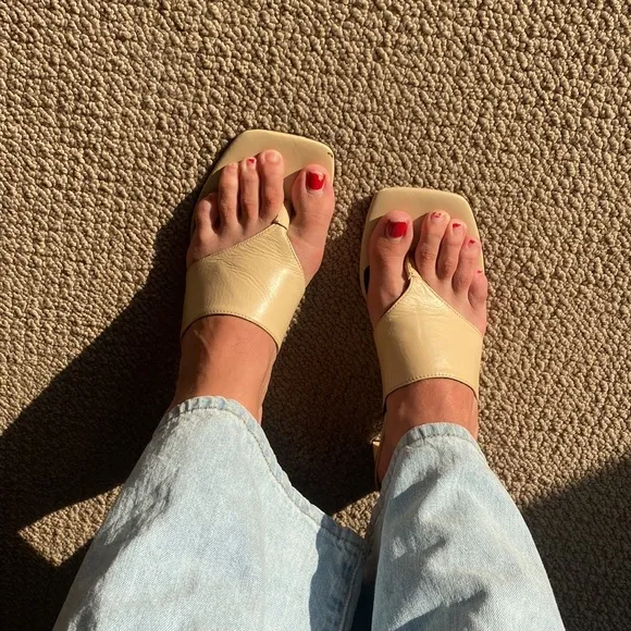 GUC nude Zara slip on heeled sandals mules