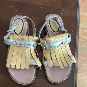 Gucci Gold and Silver Sandals with Fringe