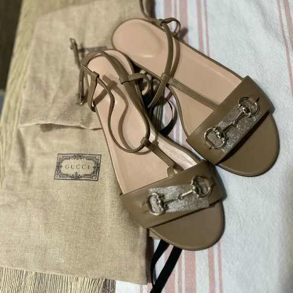 Gucci Tan Gold Sandals with Minimalist Design