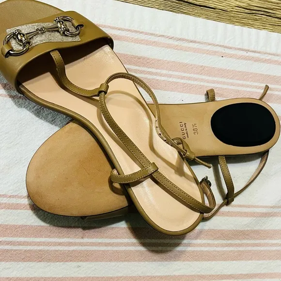 Gucci Tan Gold Sandals with Minimalist Design