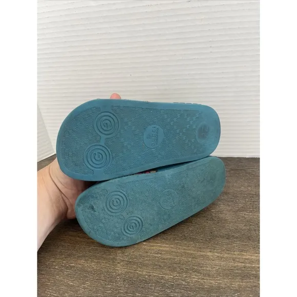 Gucci Wolf Detailed Dark Teal Pool Slide Sandals Size 10 Kids