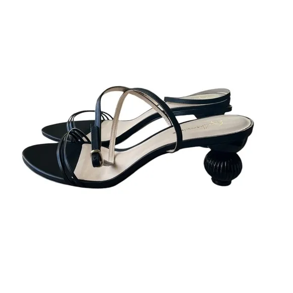 Guilhermina Anthropologie Sculptural Black Leather Heeled Sandals size 10