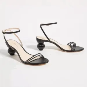 Guilhermina Anthropologie Sculptural Black Leather Heeled Sandals size 10