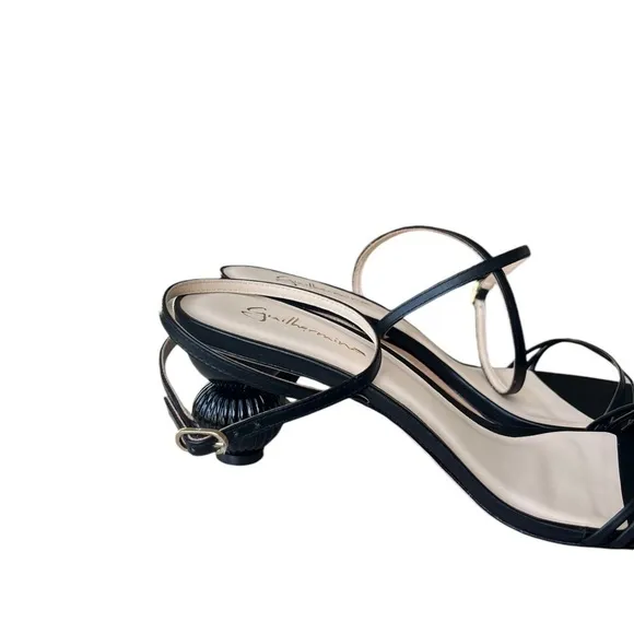 Guilhermina Anthropologie Sculptural Black Leather Heeled Sandals size 10