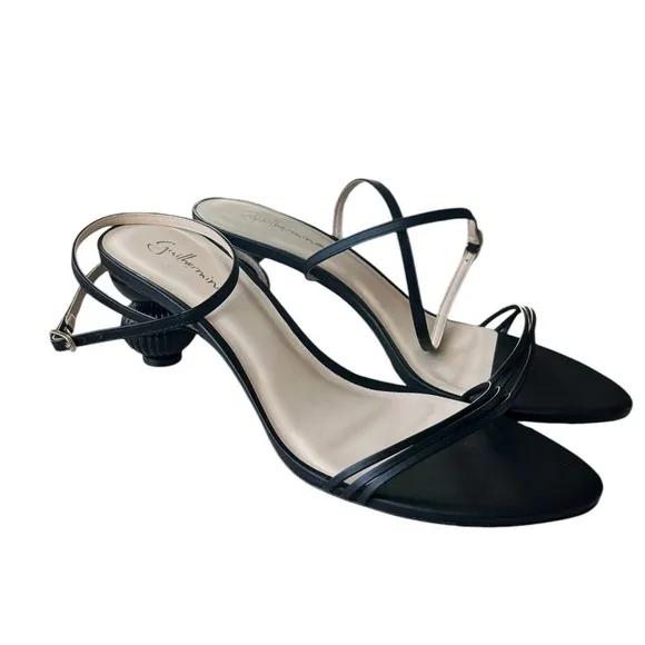 Guilhermina Anthropologie Sculptural Black Leather Heeled Sandals size 10