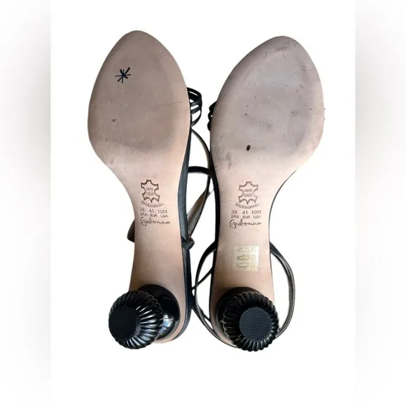 Guilhermina Anthropologie Sculptural Black Leather Heeled Sandals size 10