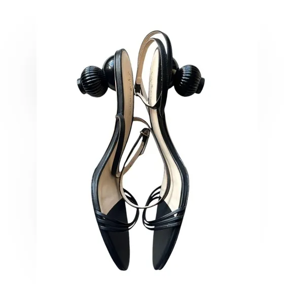 Guilhermina Anthropologie Sculptural Black Leather Heeled Sandals size 10