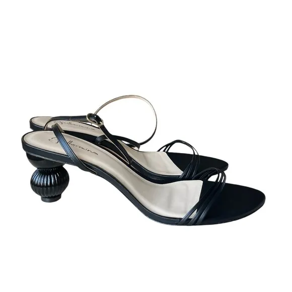 Guilhermina Anthropologie Sculptural Black Leather Heeled Sandals size 10