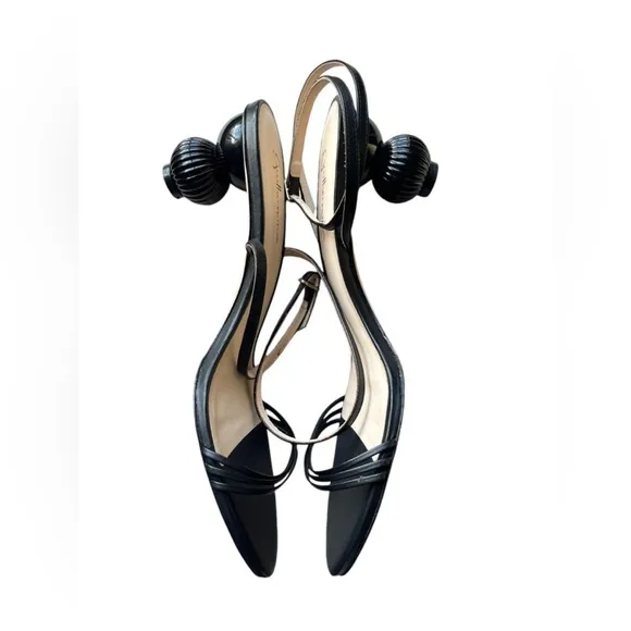 Guilhermina Anthropologie Sculptural Black Leather Heeled Sandals size 10
